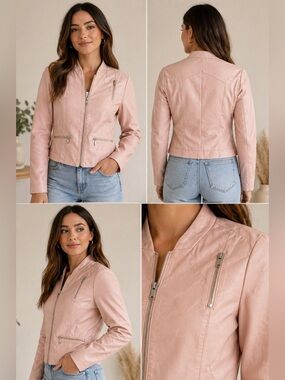 GUESS Faux Leather Moto Jacket – Light Pink – Size XL